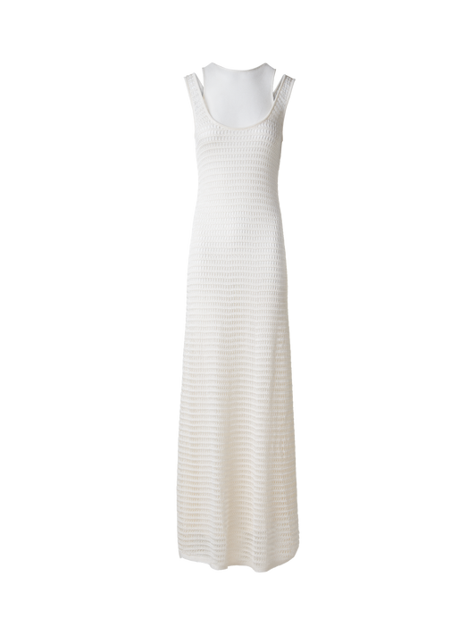 Designer Bodycon Knit Dress in Layered Viscose Crochet - neutral - ecru - white