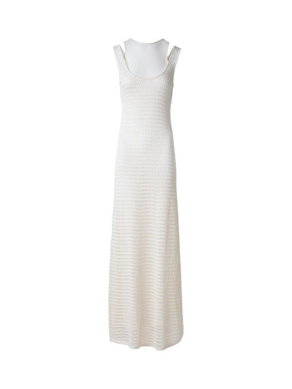 Designer Bodycon Knit Dress in Layered Viscose Crochet - neutral - ecru - white