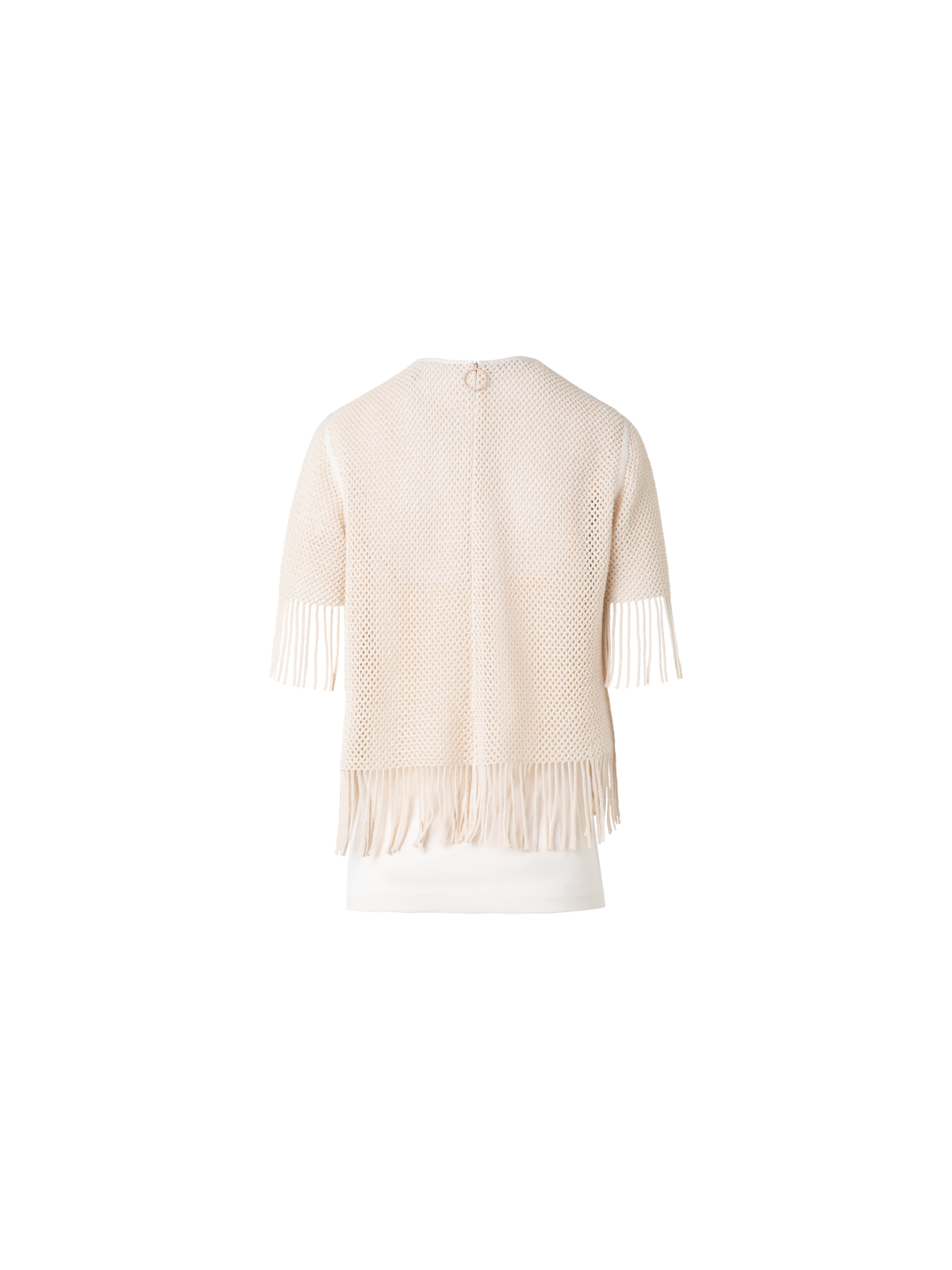 Designer T-Shirt in Cotton Mesh wth Fringes - neutral - pastel - beige