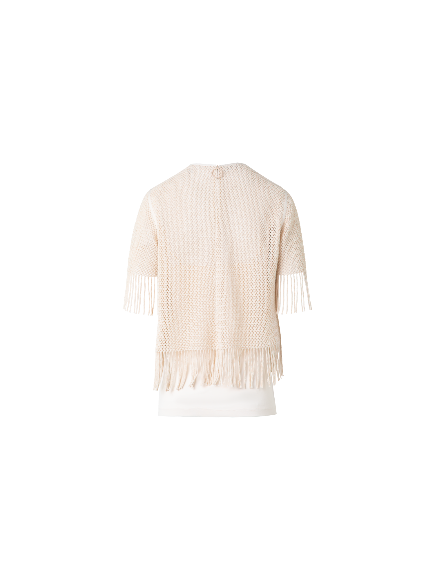Designer T-Shirt in Cotton Mesh wth Fringes - neutral - pastel - beige