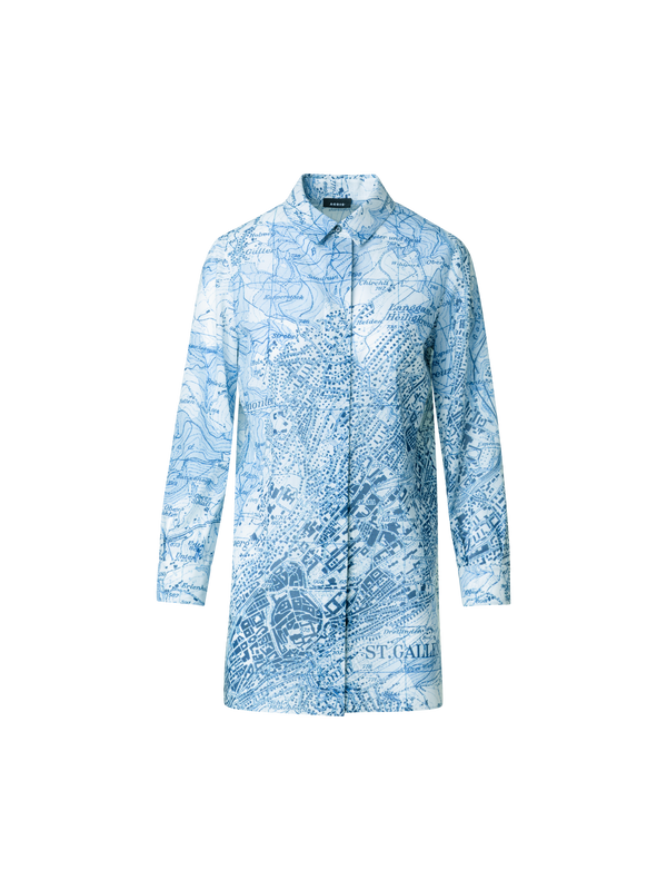 Designer St. Gallen Map Print Cotton Tunic Blouse - blue - multicolor