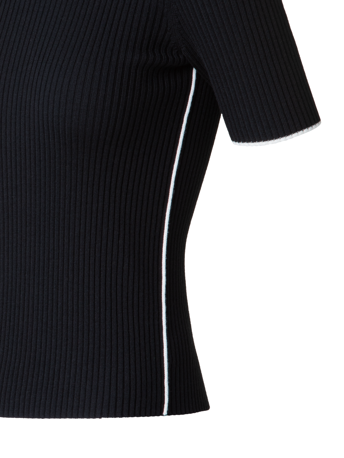 Designer Short Sleeve Virgin Wool Sweater with Piping - black