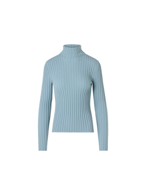 Designer Reversed Rib Merino Knit Turtleneck - blue