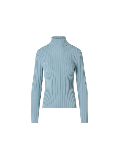 Designer Reversed Rib Merino Knit Turtleneck - blue