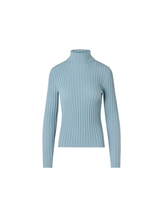 Designer Reversed Rib Merino Knit Turtleneck - blue