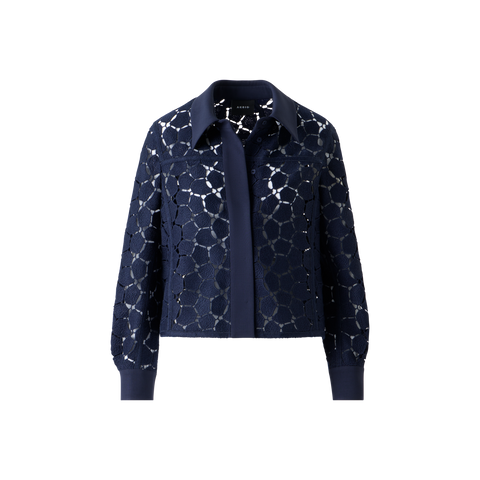 Boxy Shirt Jacket in Lapis Lazuli Embroidery