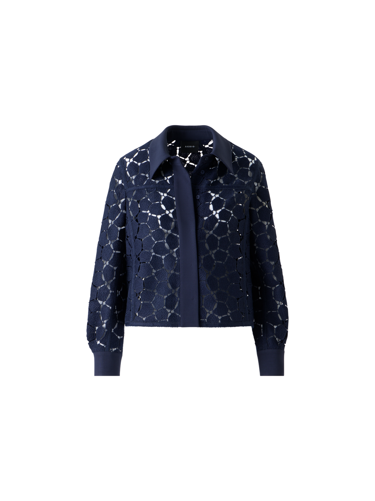 Designer Boxy Shirt Jacket in Lapis Lazuli Embroidery - neutral - navy - blue