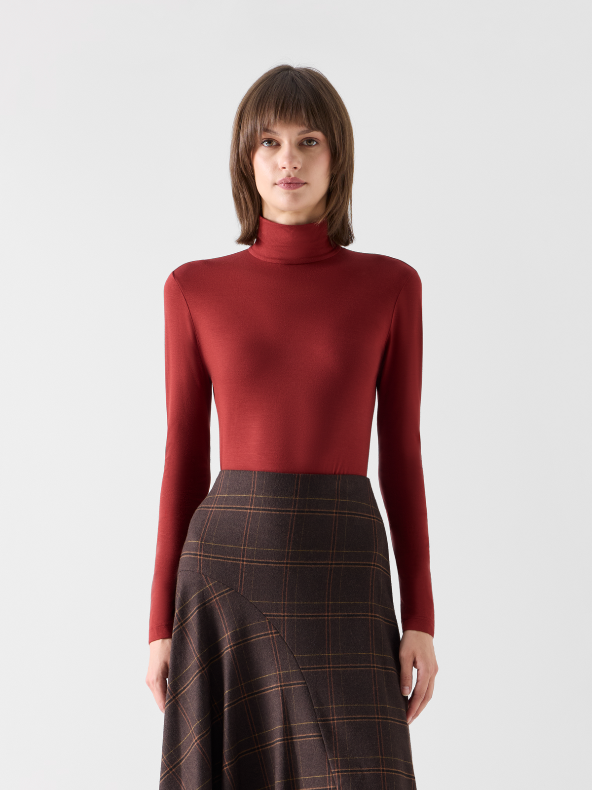Designer Mock Neck Shirt in Modal Jersey - red #editorial