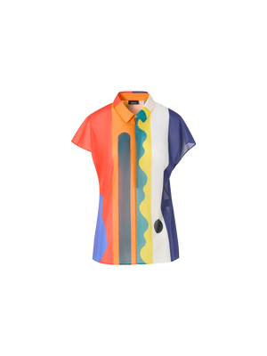Designer Cotton Tunic Blouse with Paravent Print - multicolor
