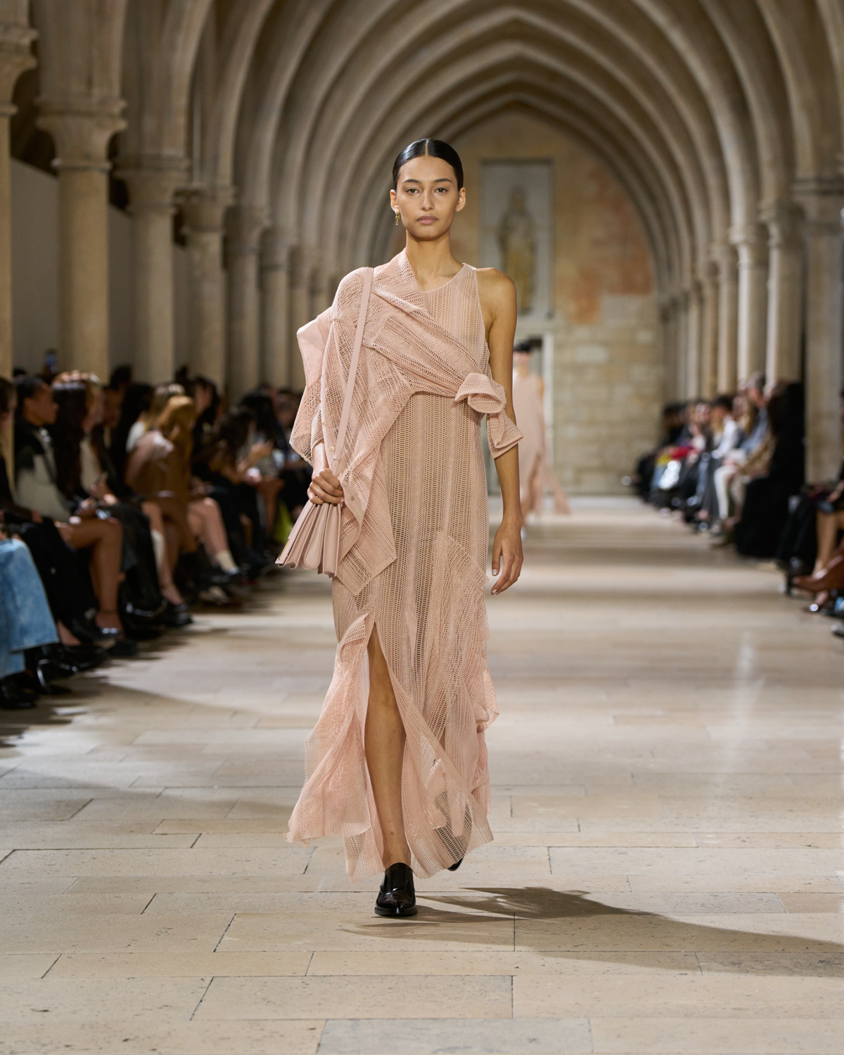 Designer Dégradé Stripe Embroided Evening Dress - pastel - pink #editorial