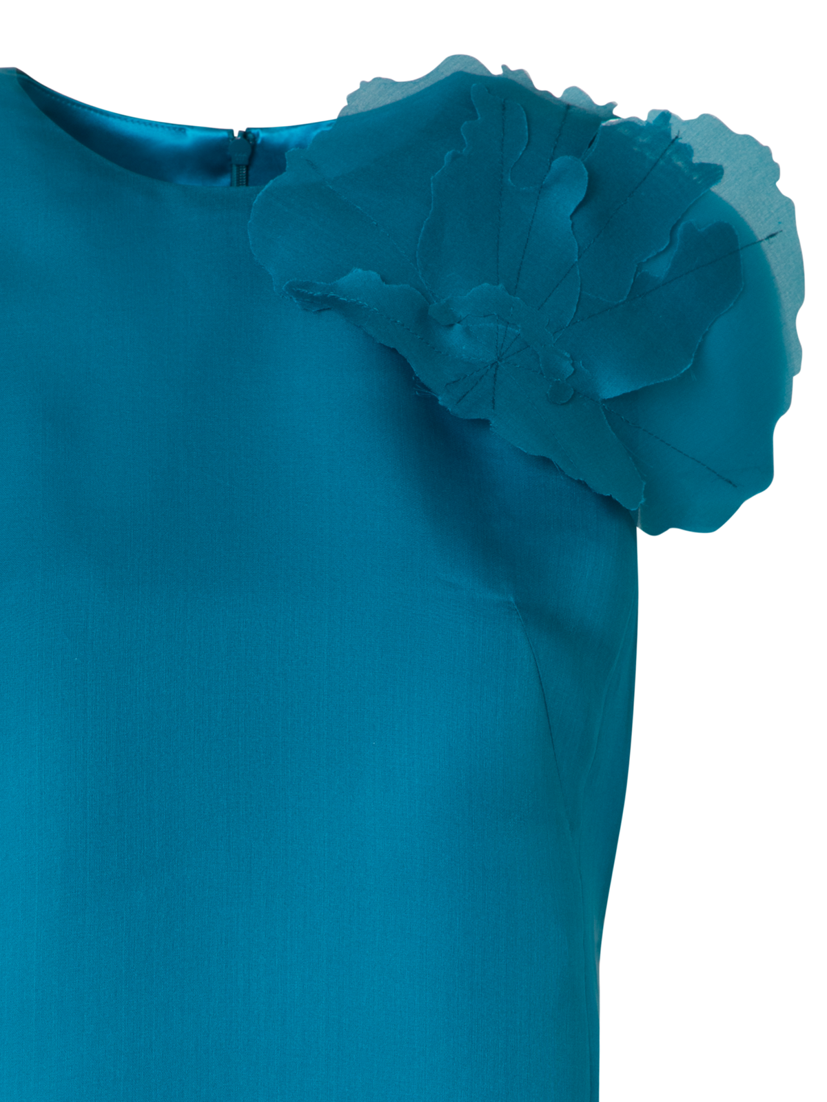 Designer Silk Cocktail Dress with 3D Anemone - blue