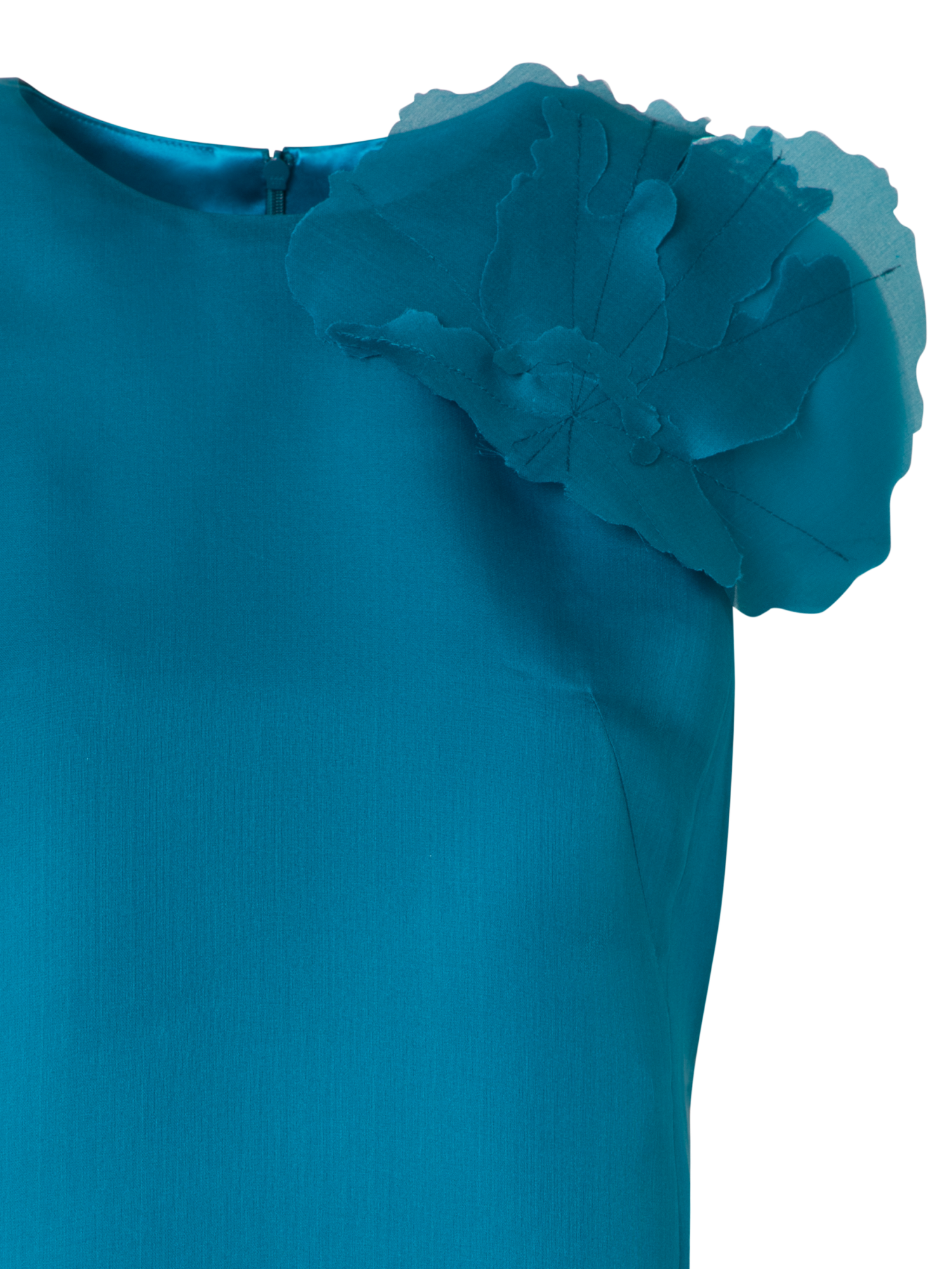 Designer Silk Cocktail Dress with 3D Anemone - blue