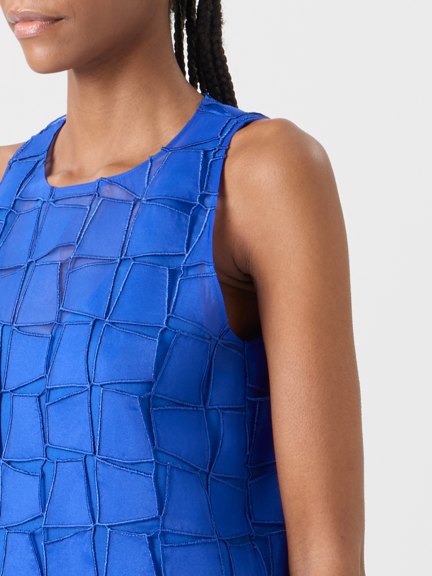 Designer Organza Trapezoid Embroidery Blouse - blue 