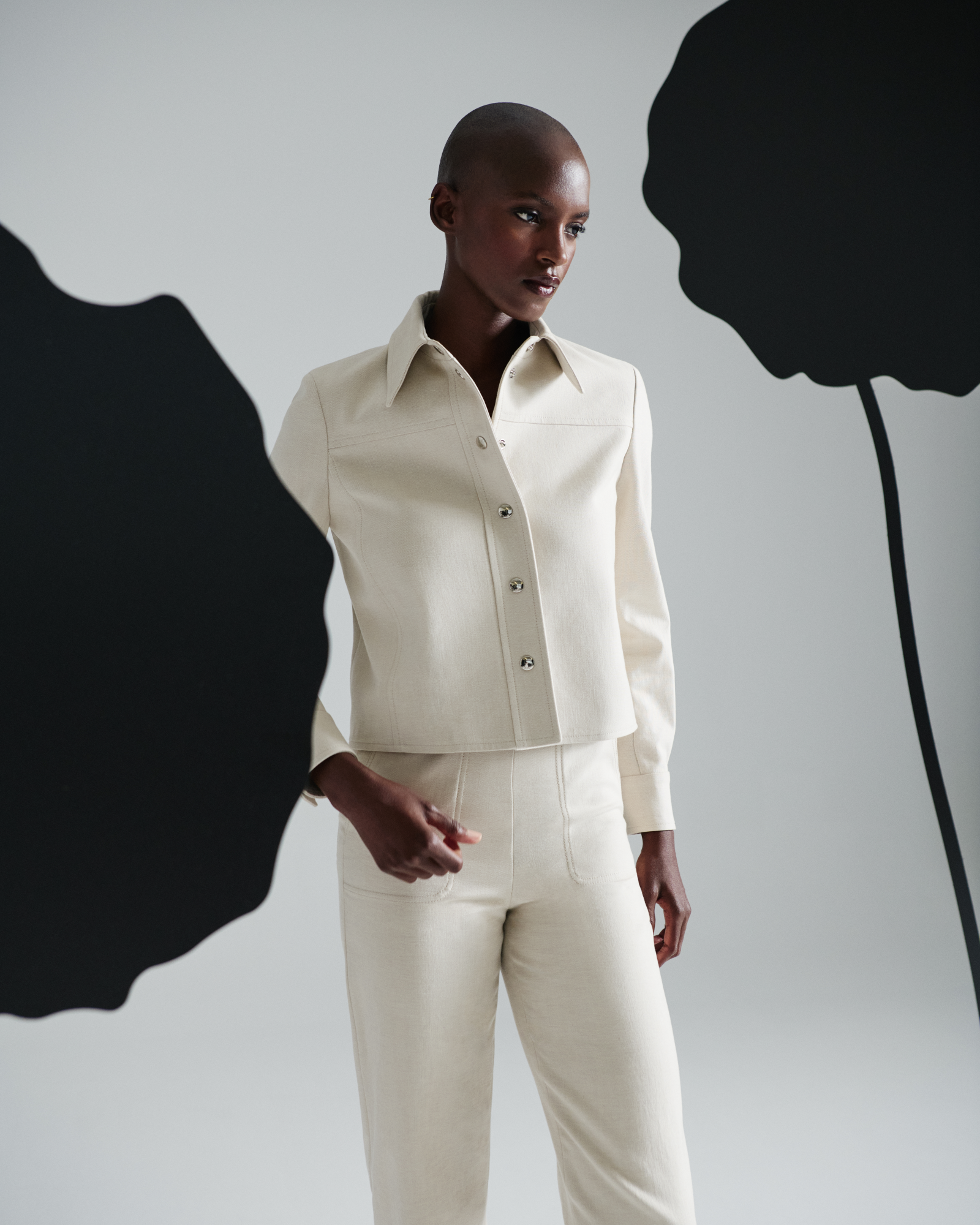 Designer Cropped Jacket in Cotton Denim - neutral - pastel - beige 