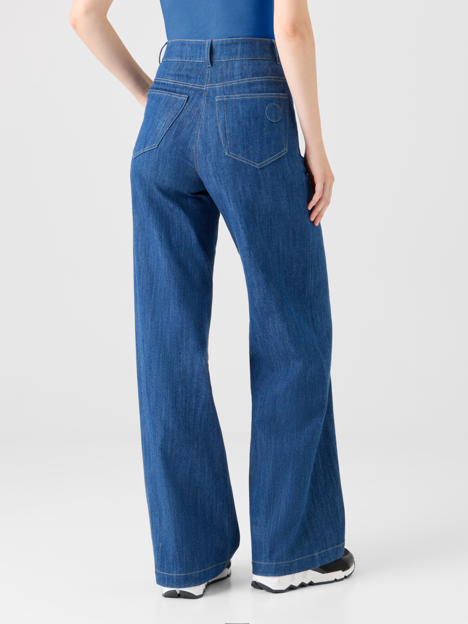 Designer Cooper Wide Leg Stretch Cotton Denim Pants - navy - blue 