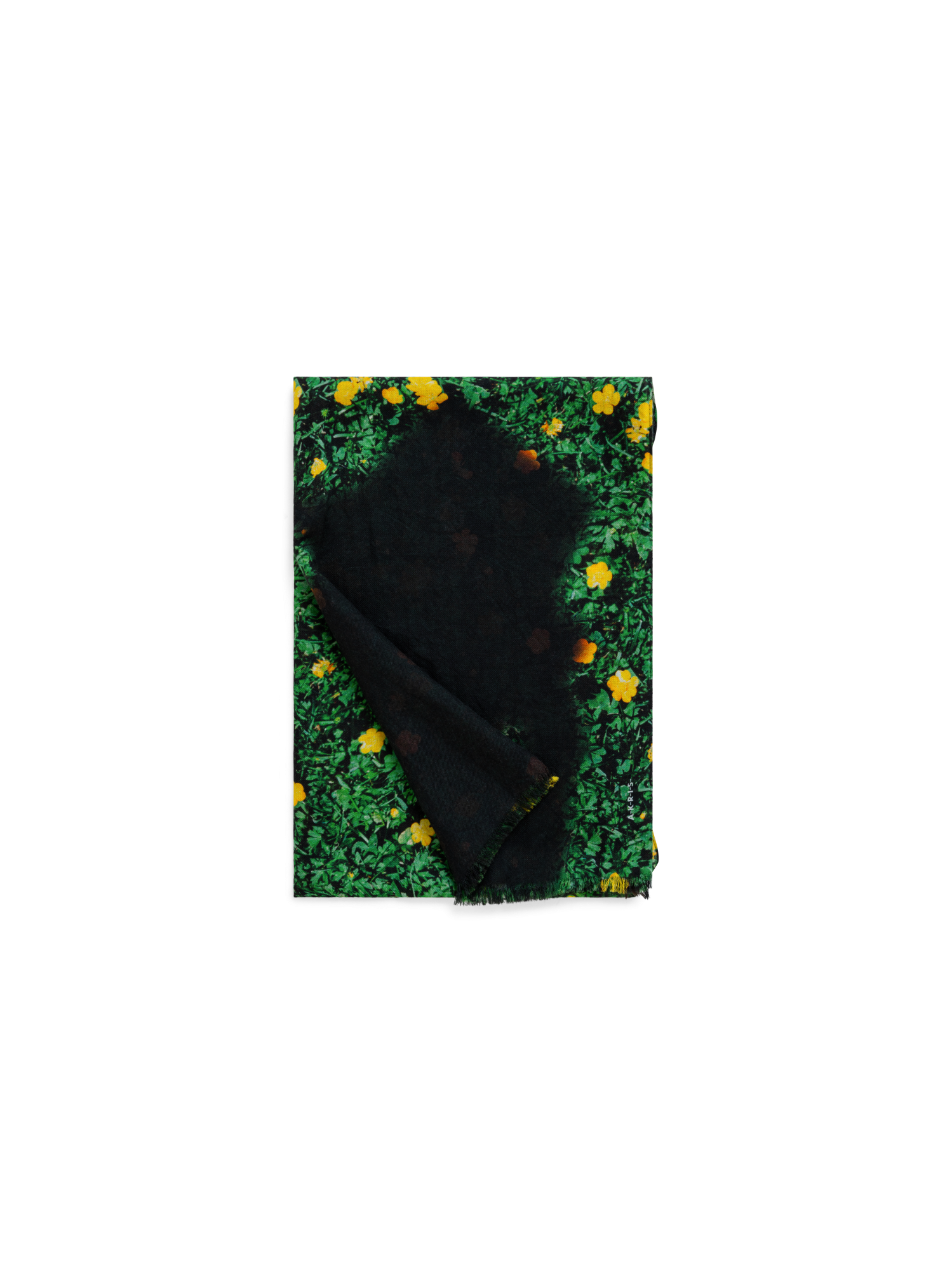 Designer Cashmere Silk Scarf with Buttercups Print - green