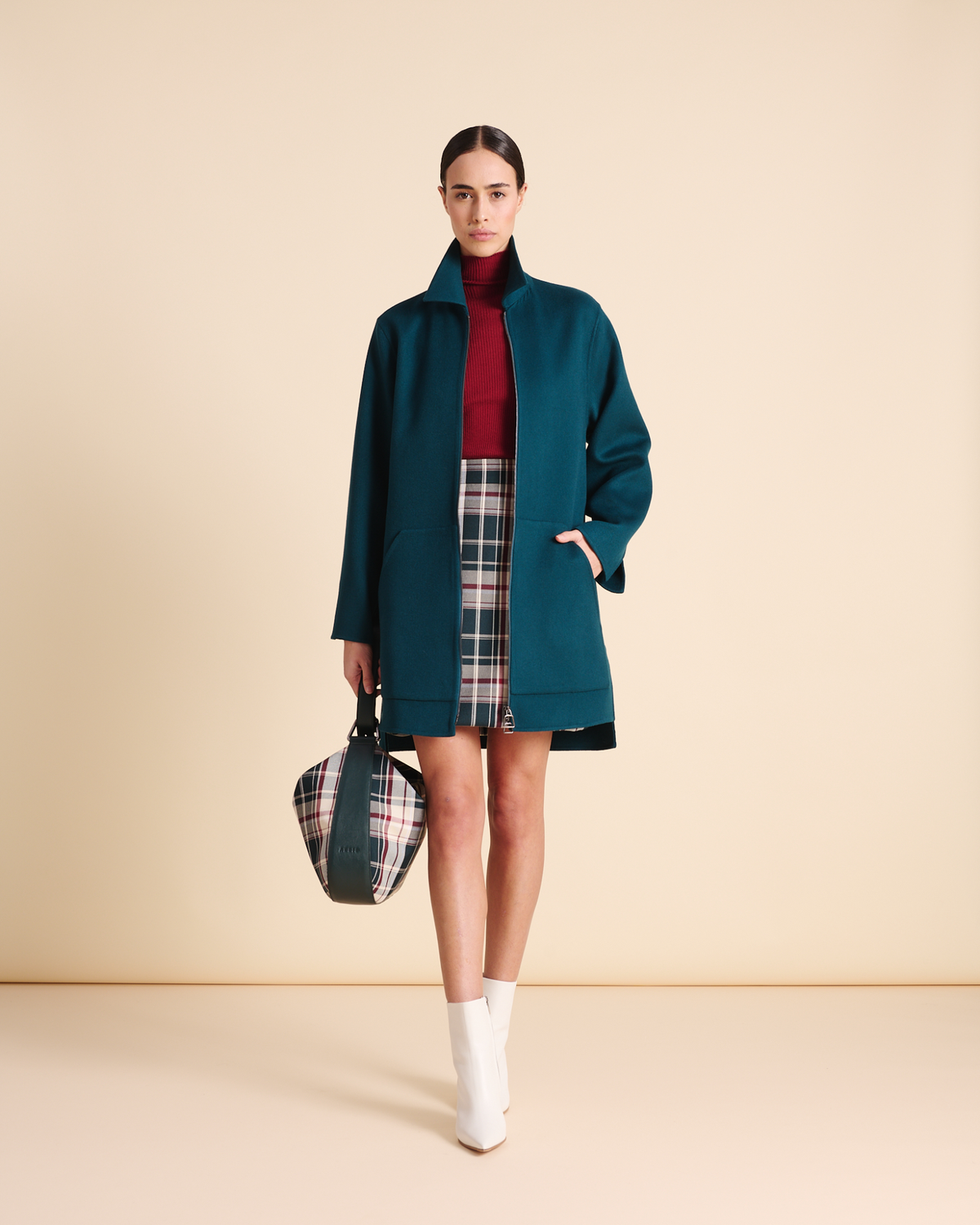 Designer Short Cashmere Double-Face Coat - green #editorial