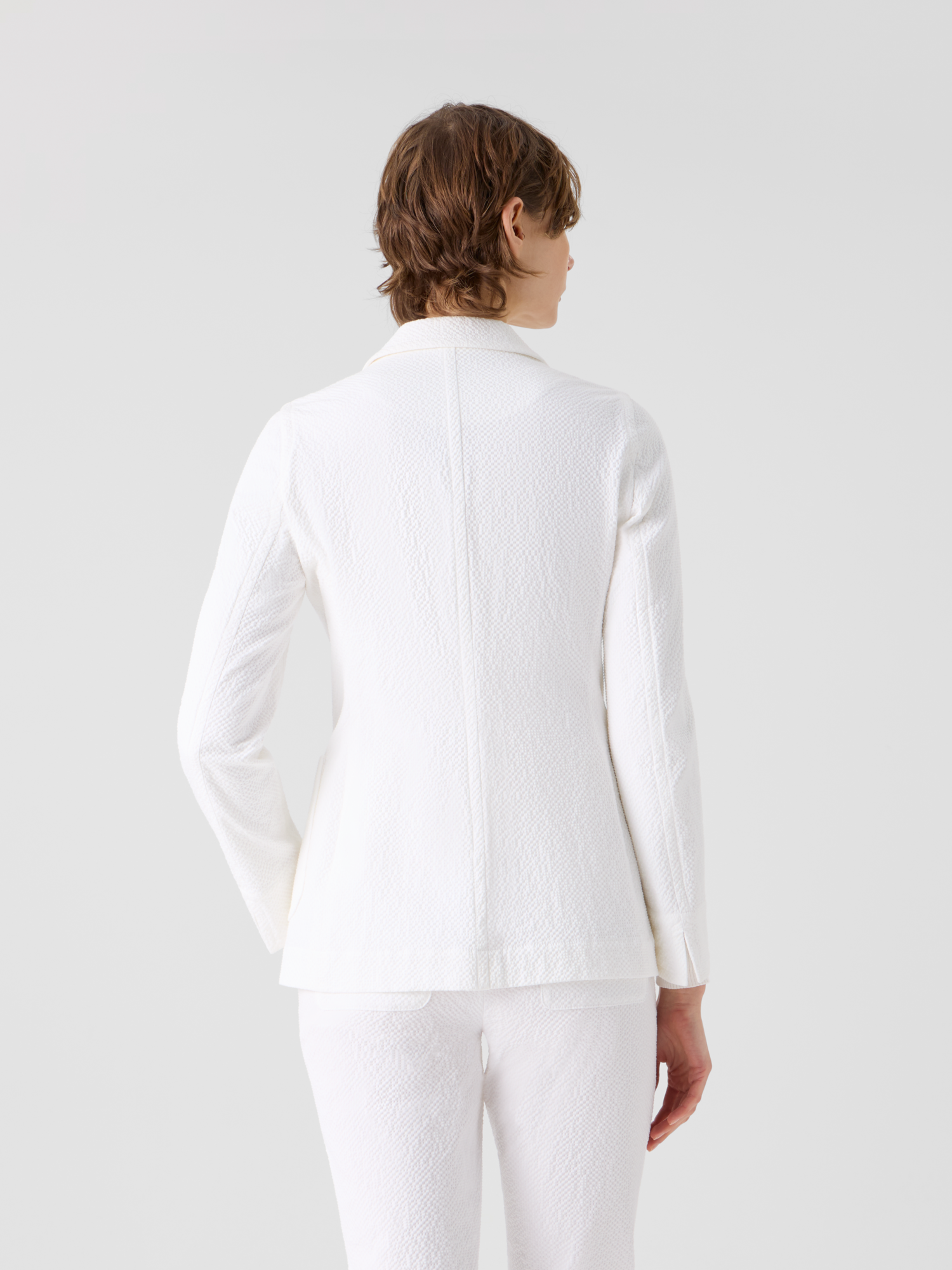 Designer Relaxed Cotton Stretch Seersucker Jacket - white 