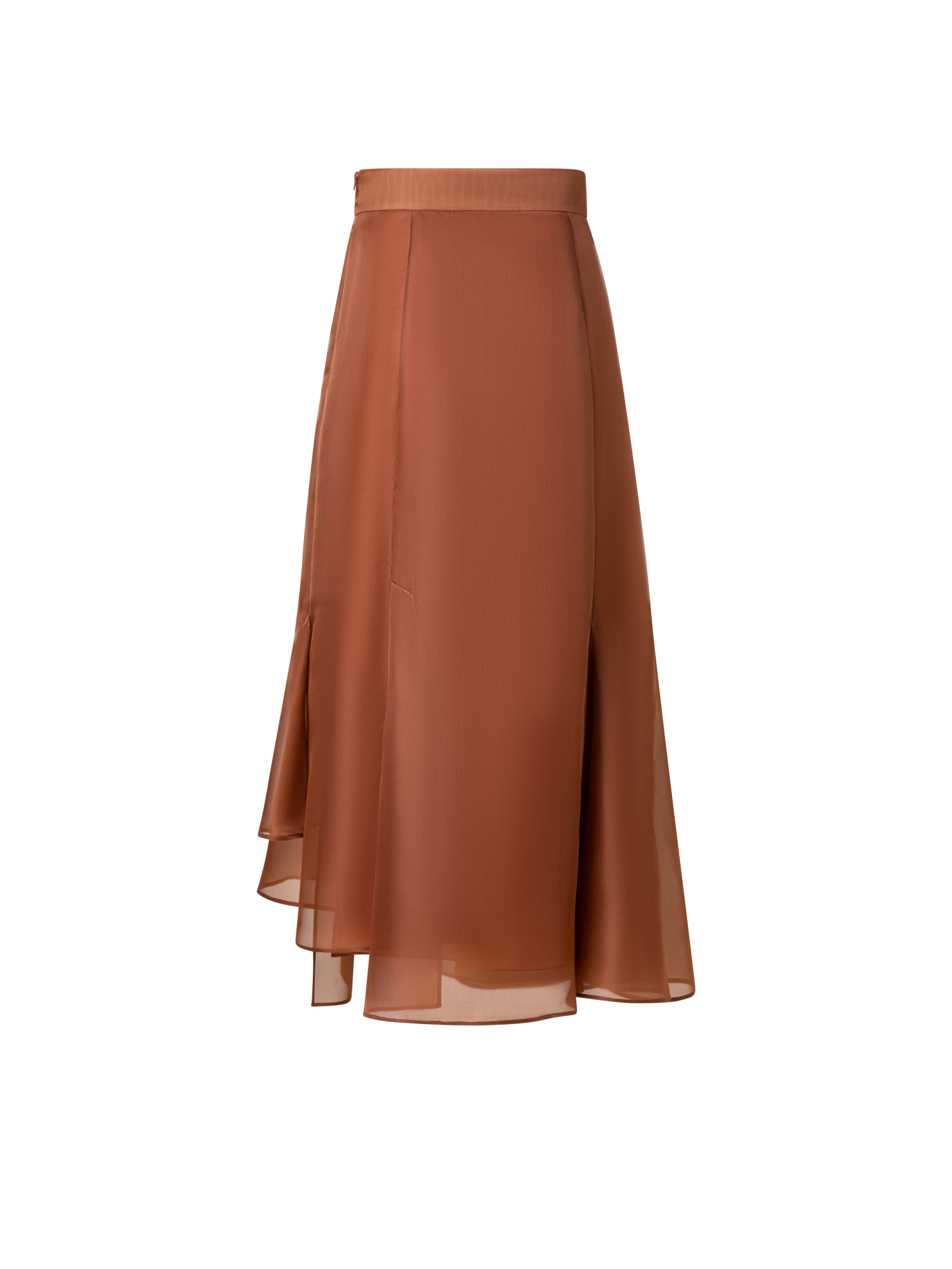 Designer Silk Organza Asymmetrical Pleated Midi Skirt - brown