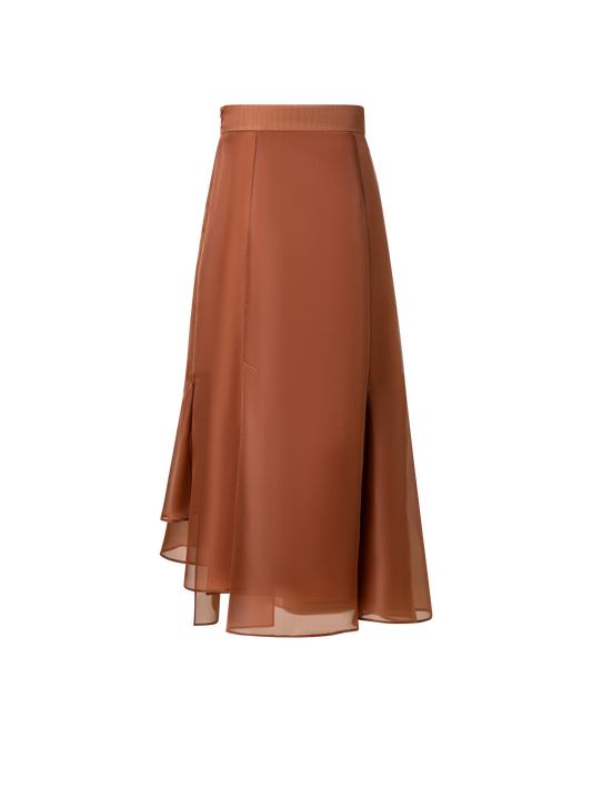 Designer Silk Organza Asymmetrical Pleated Midi Skirt - brown