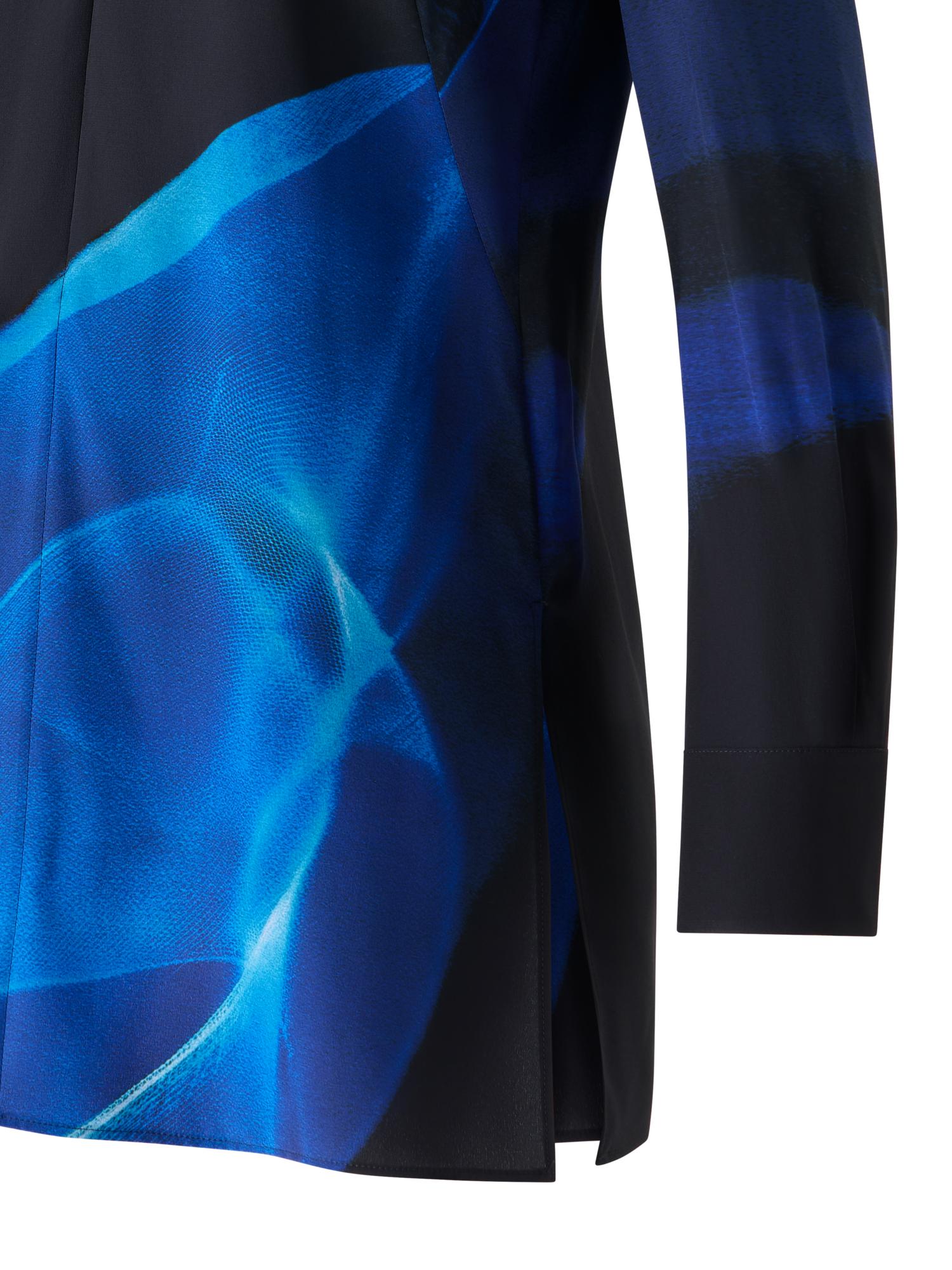 Designer Silk Tunic Blouse in Alyson's Cyanotype Print - navy - blue