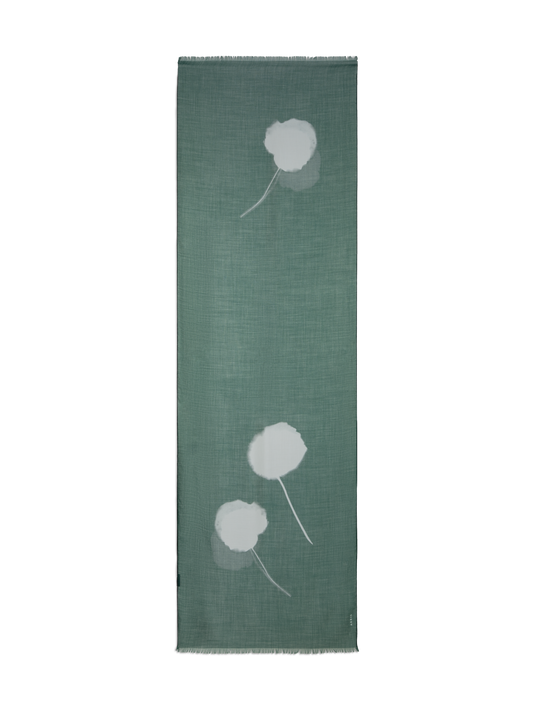 Designer Scarf in Cashmere Silk with Dandelion Print - green - multicolor