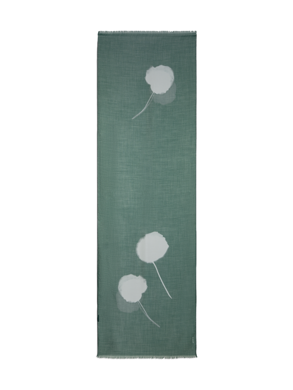 Designer Scarf in Cashmere Silk with Dandelion Print - green - multicolor