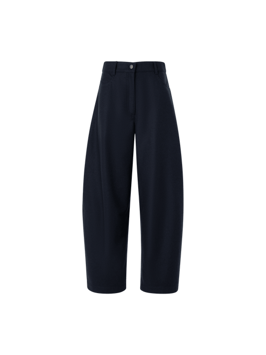 Designer Barrel Leg Pants in Heavy Wool Flannel - navy