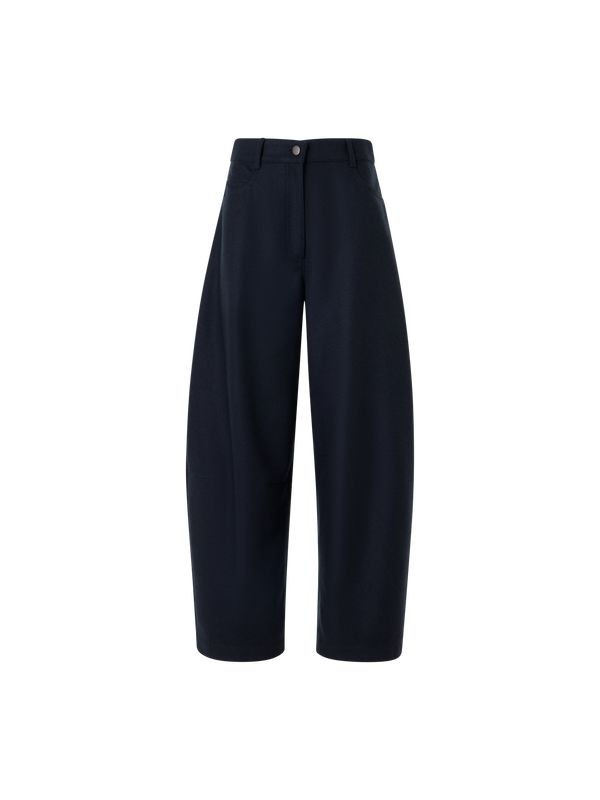 Designer Barrel Leg Pants in Heavy Wool Flannel - navy