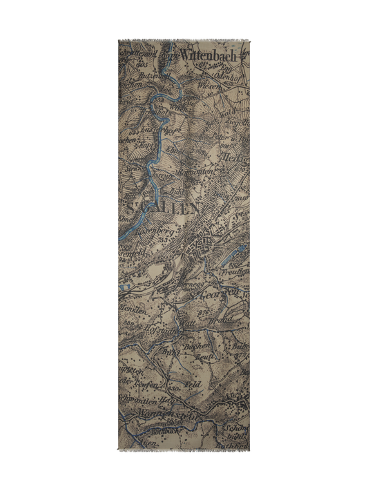 Designer Cashmere Silk Scarf with St. Gallen Map Print - multicolor - beige