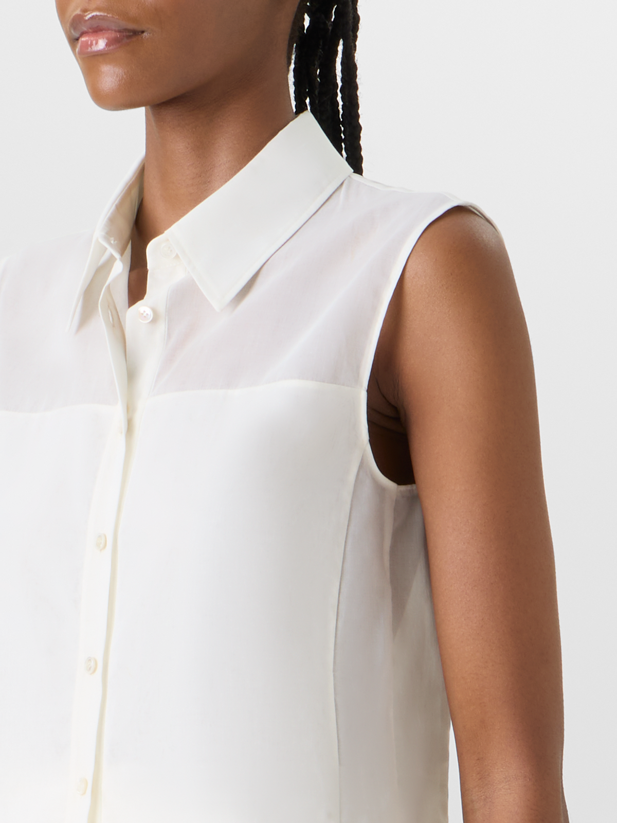 Designer Cotton Voile Blouson-Top Sleeveless - ecru #editorial