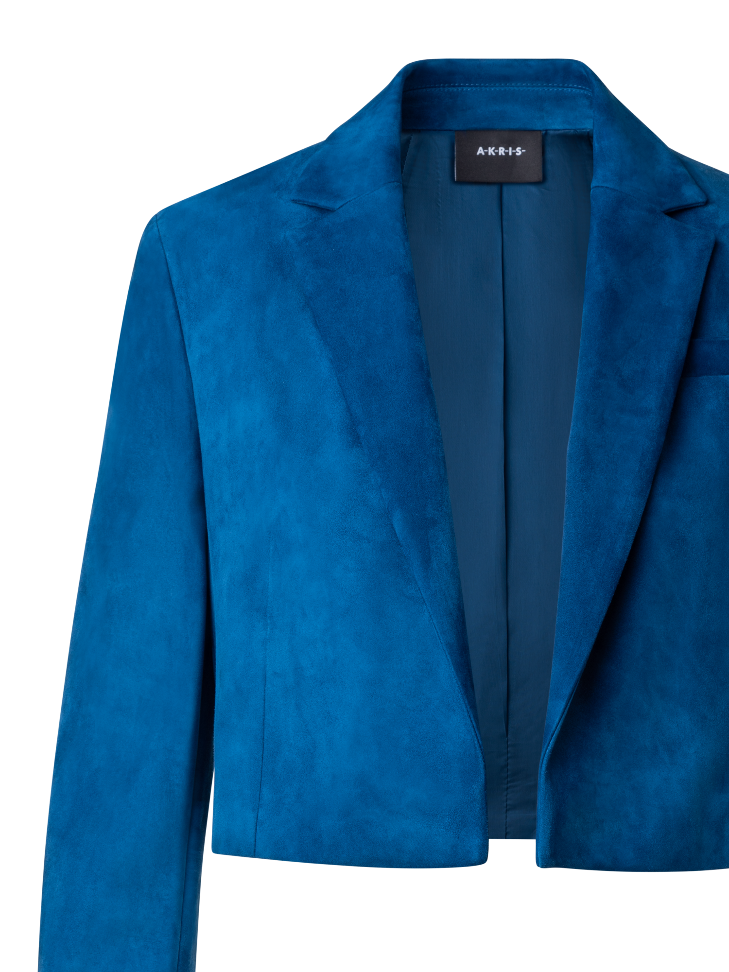 Designer Cropped Suede Leather Jacket with Lapel - blue