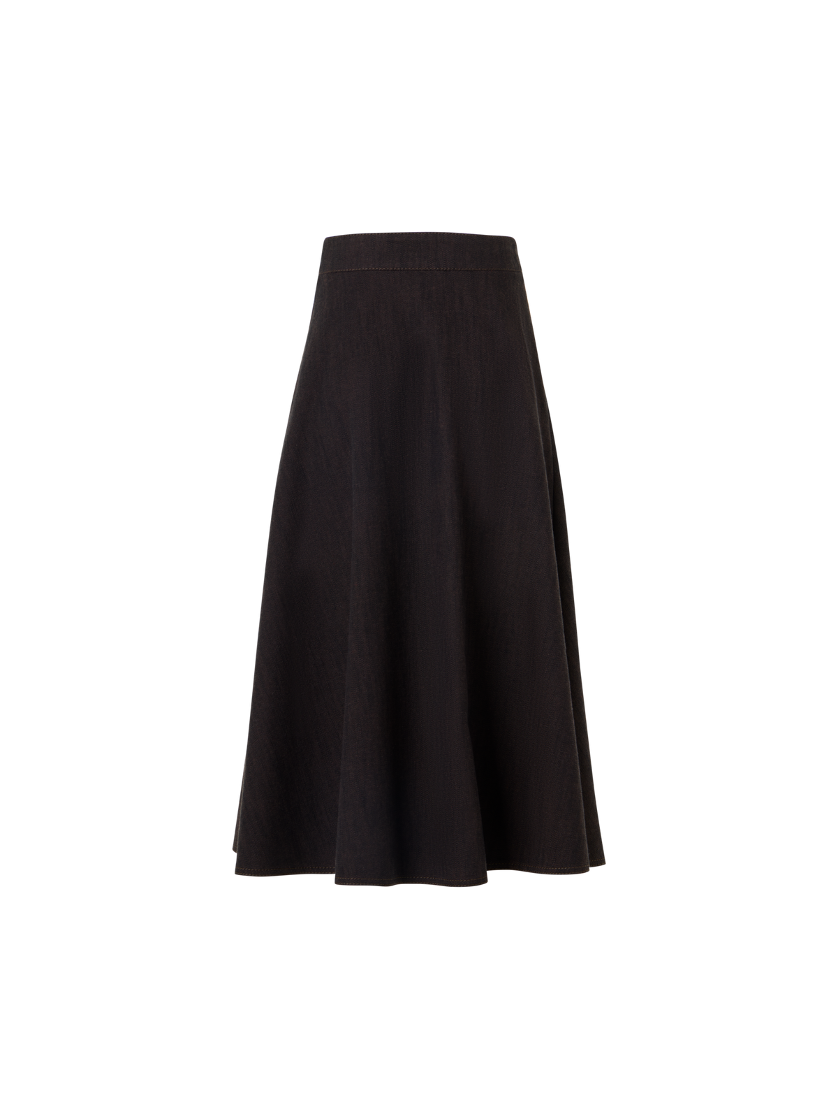 Designer Flared Midi Skirt in Brushed Winter Denim - brown