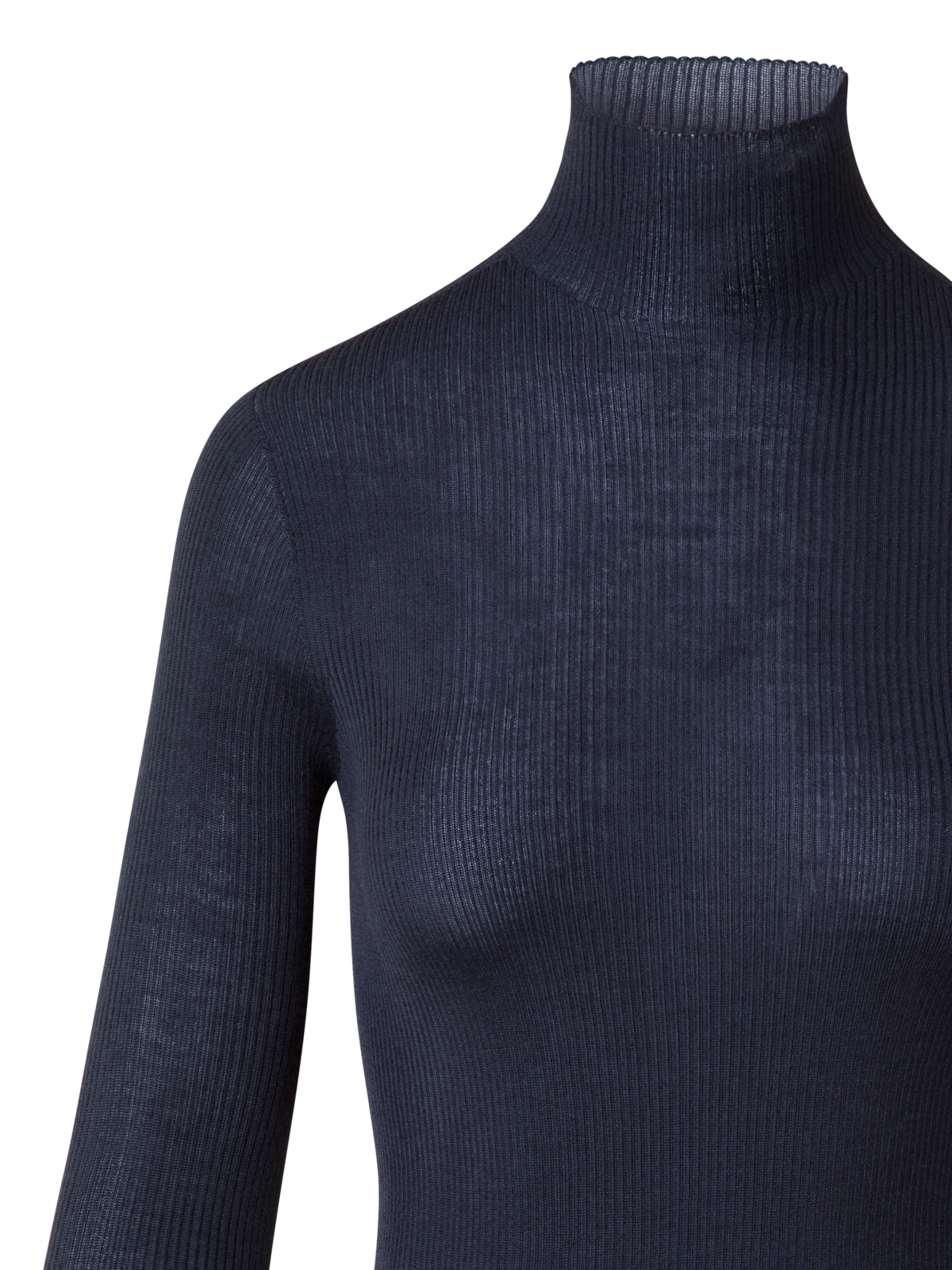 Designer Fine Rib Cashmere Silk Mock Neck Pullover - navy - blue