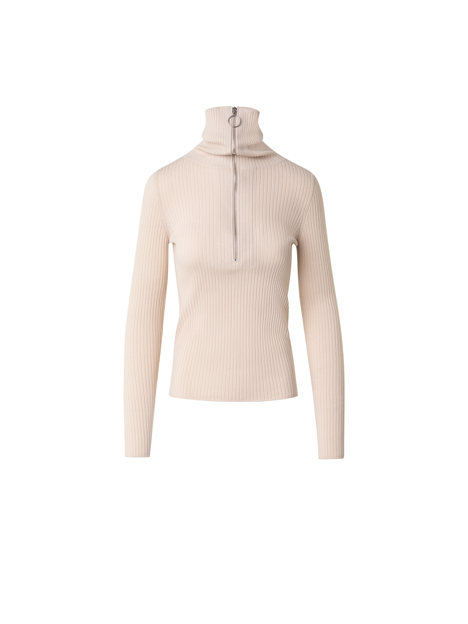 Designer Virgin Wool Knit Sweater with Big Collar - ecru - beige - white