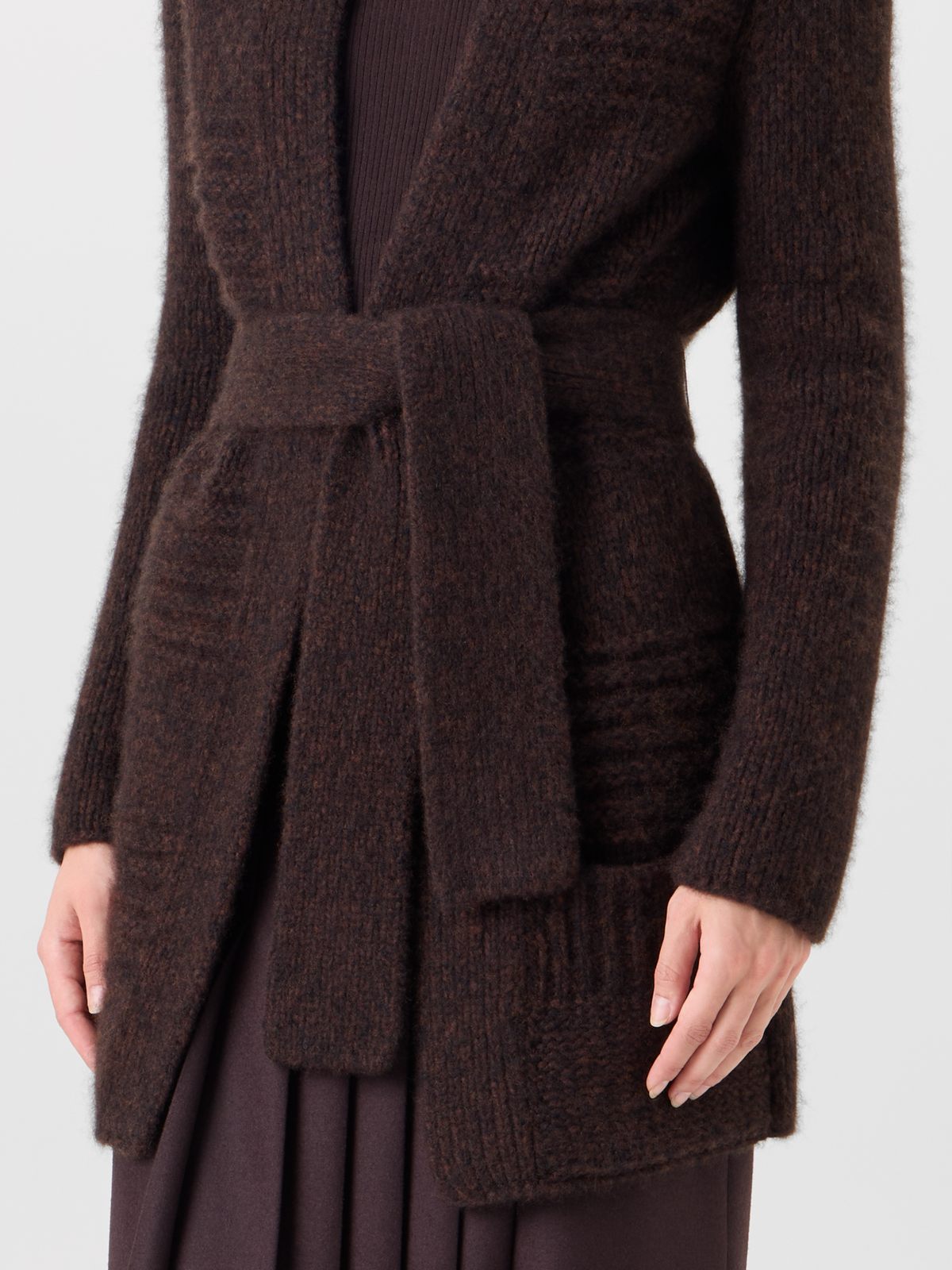 Designer Cashmere Silk Mouliné Long Cardigan - black - brown - multicolor #editorial