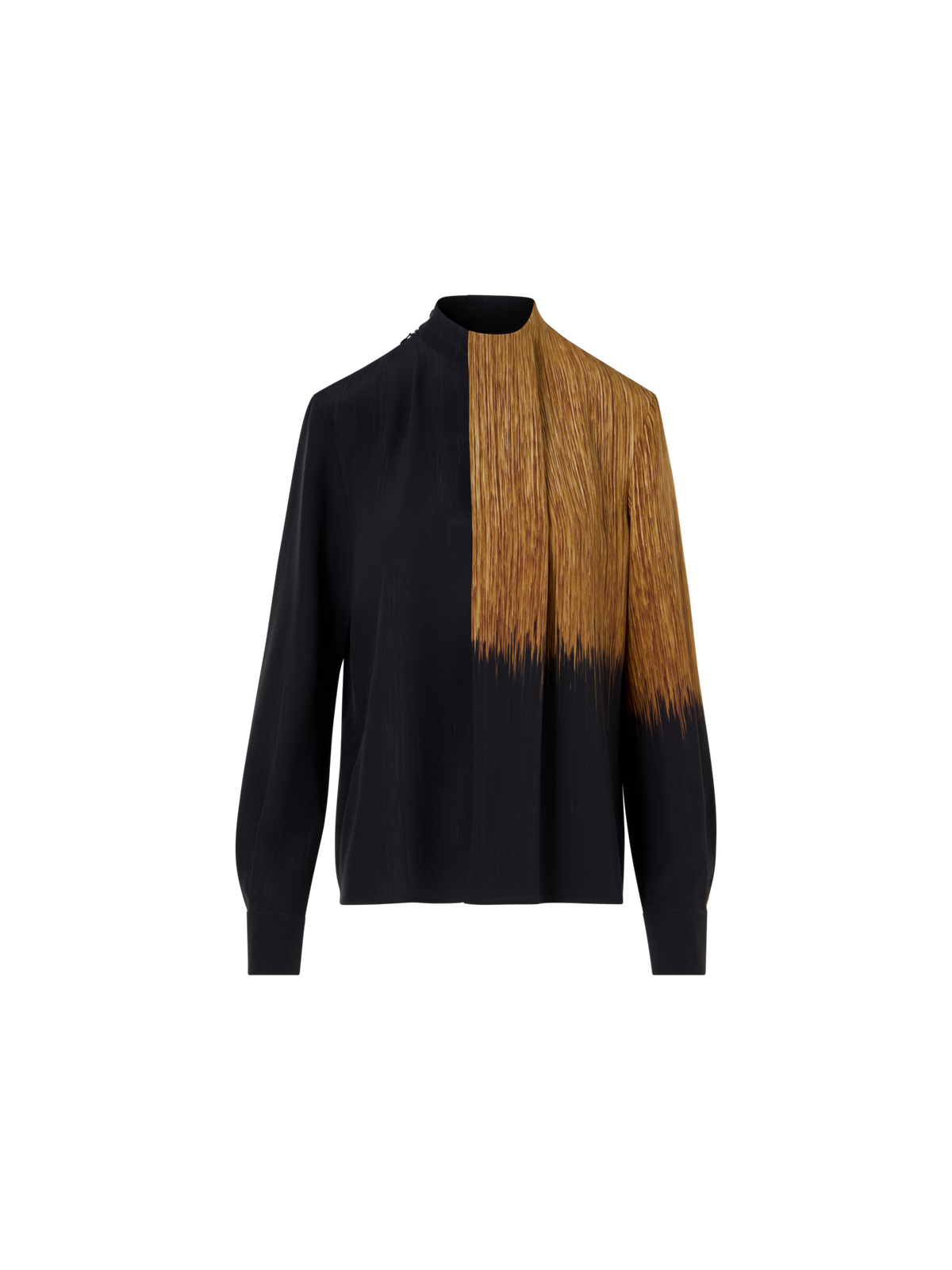 Designer Silk Blouse in Oro Lienzo Print with Overlayer - black - brown - multicolor
