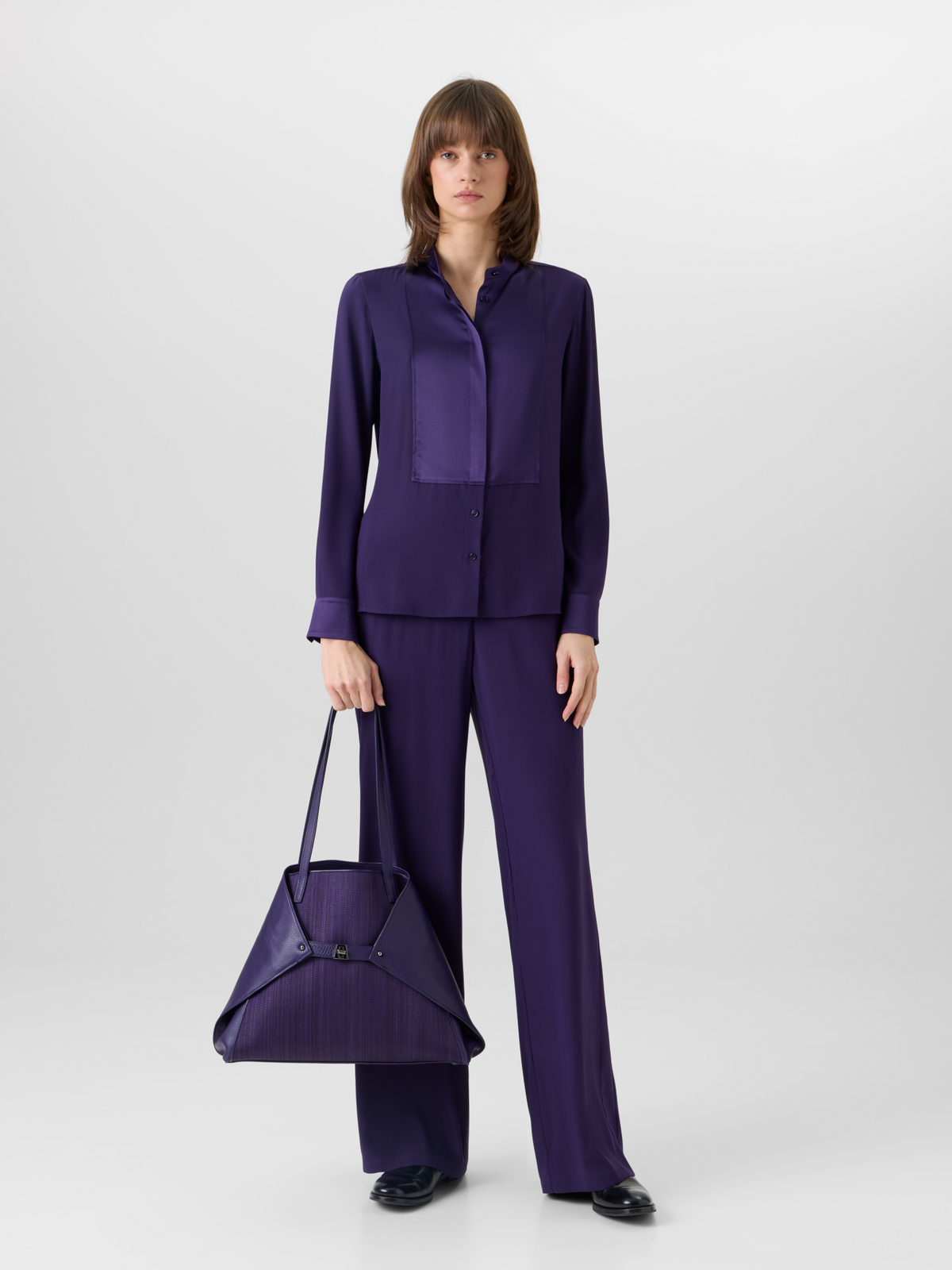 Designer Filibert Straight-Leg Pants in Stretch Silk - purple #editorial