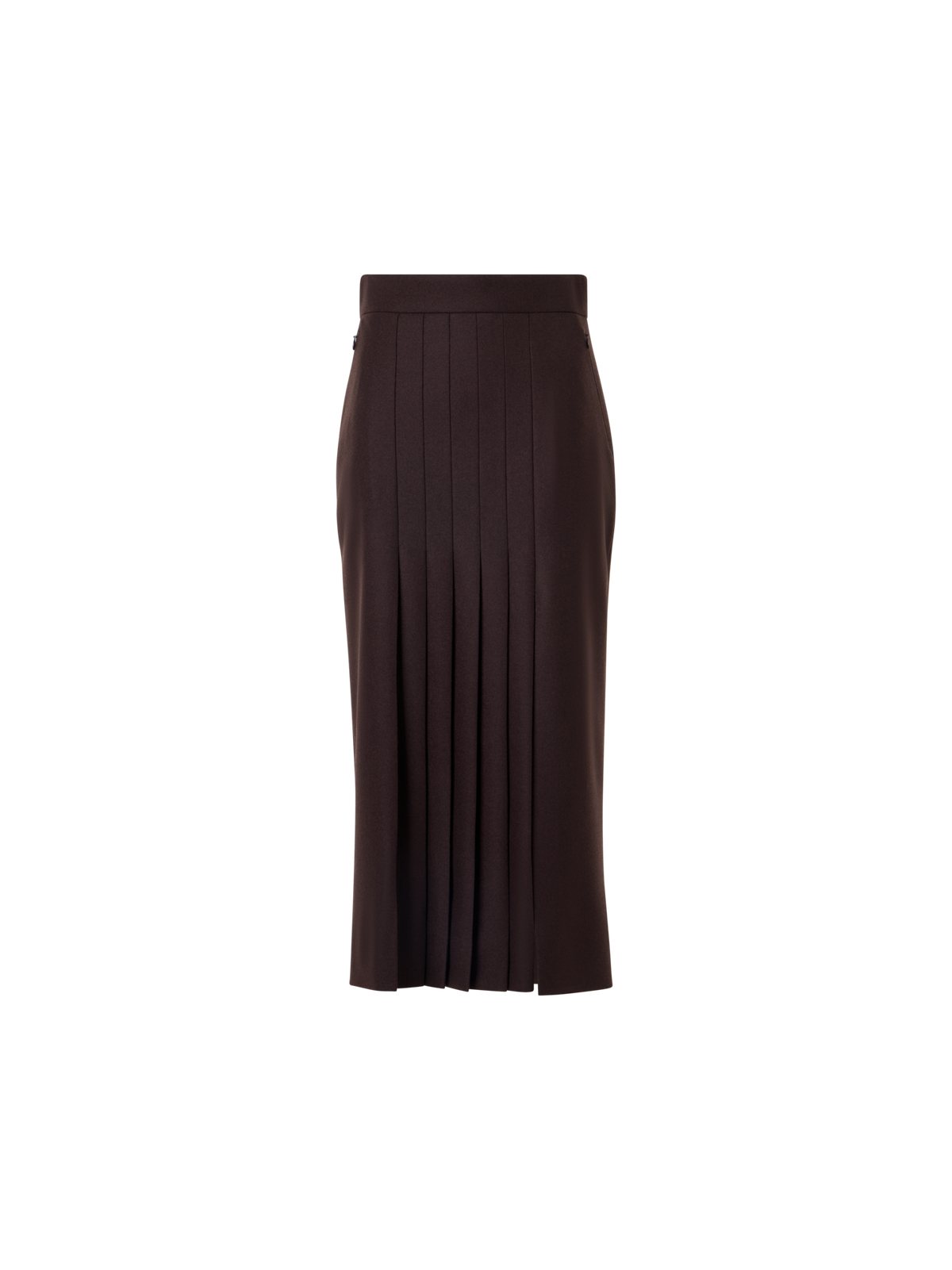 Designer Pleated Midi Pencil Skirt in Wool Flannel - brown