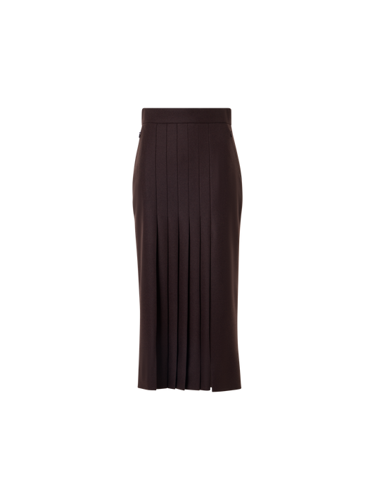 Designer Pleated Midi Pencil Skirt in Wool Flannel - brown