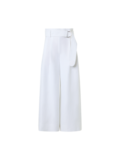 Designer Fiorella High-Rise Pleated Raw Linen Culotte Pants - white