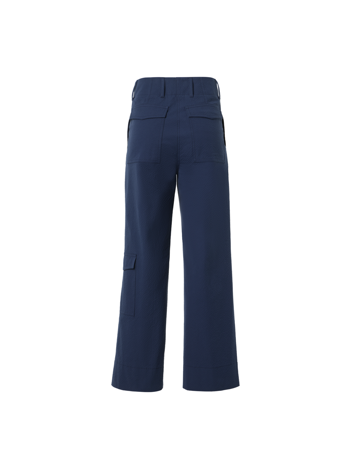 Designer Cliff Straight Cropped Cotton Seersucker Cargo Pants - navy - blue