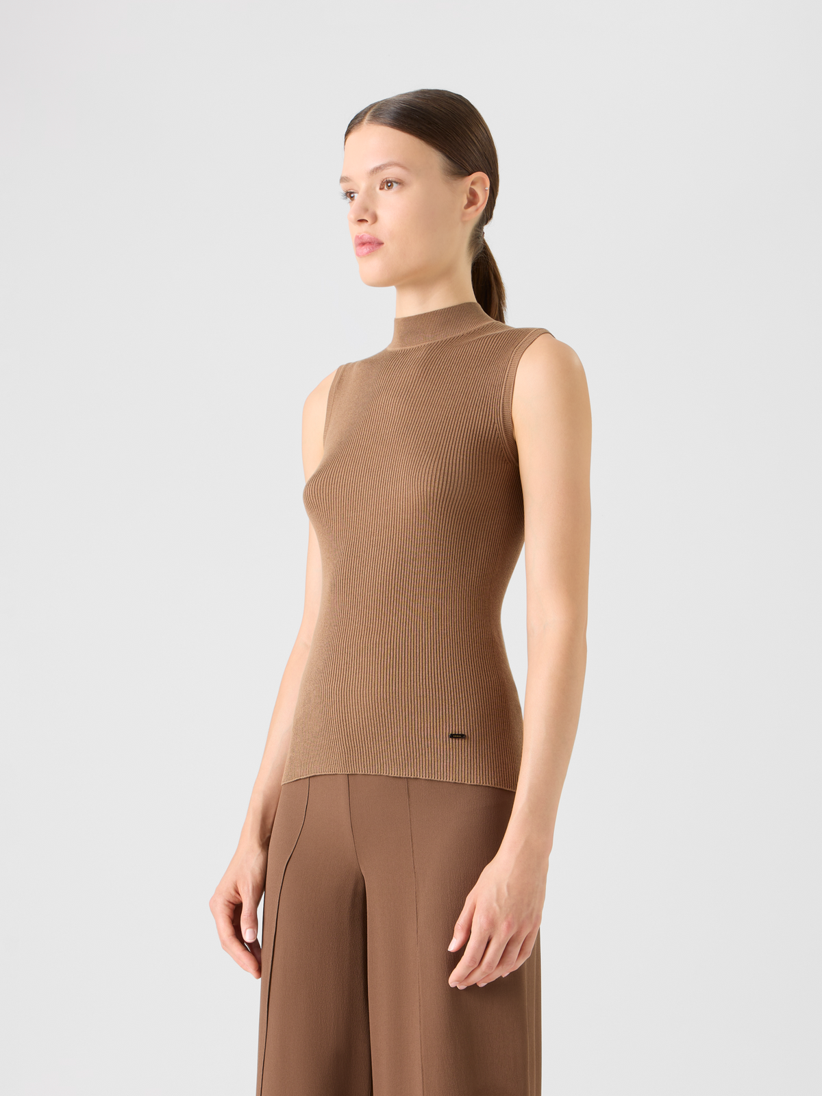Designer Silk-Cotton Rib Knit Top - brown #editorial