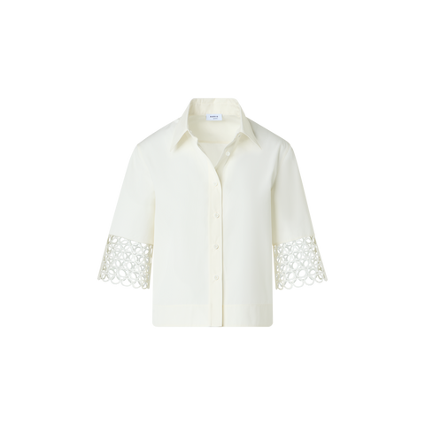 Cotton Boxy Blouse with Eyelet Guipure