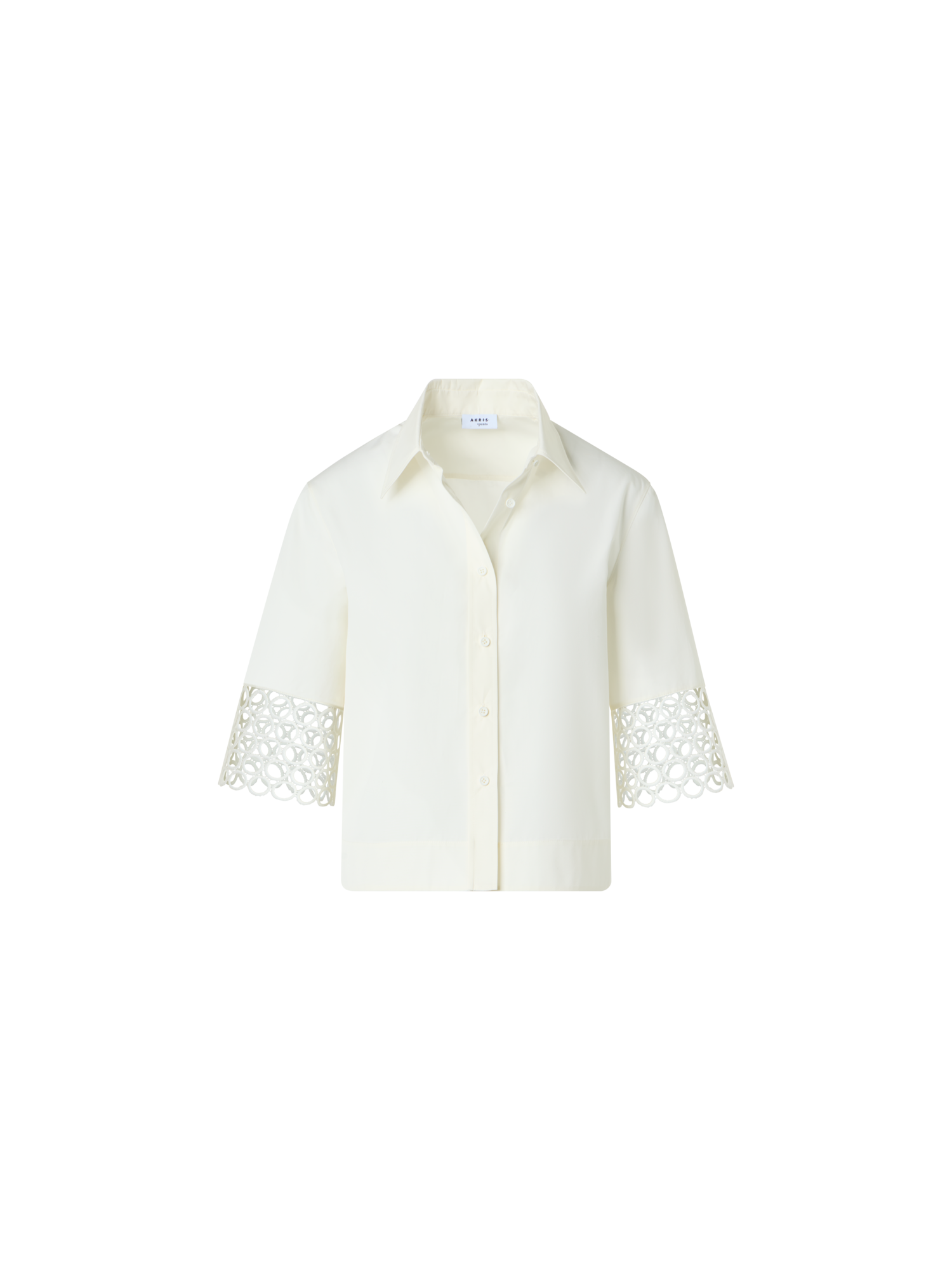 Designer Cotton Boxy Blouse with Eyelet Guipure - white