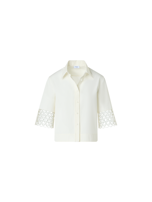Designer Cotton Boxy Blouse with Eyelet Guipure - white