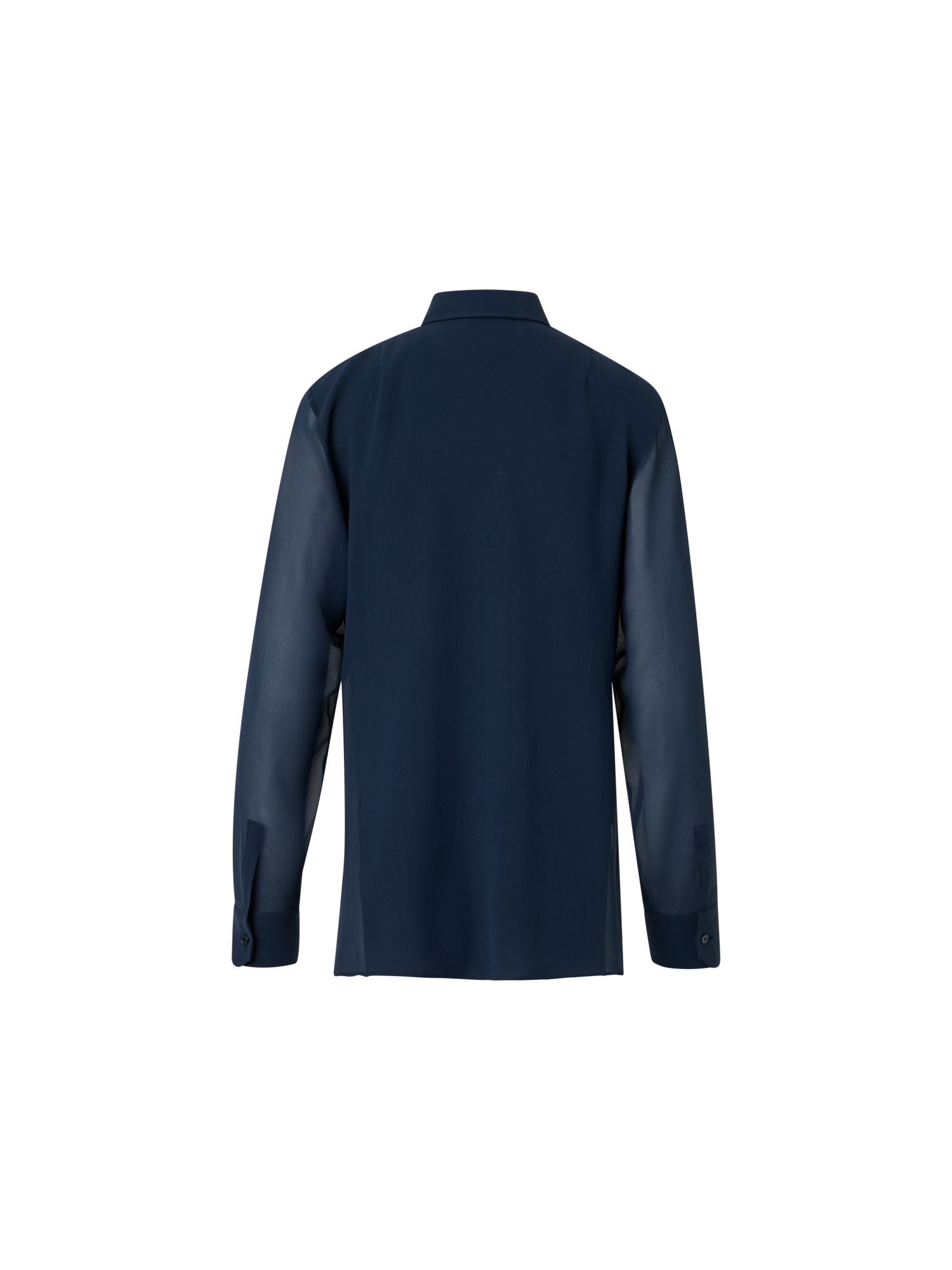 Designer Silk Georgette Blouse with Sequins Plastron - navy - blue