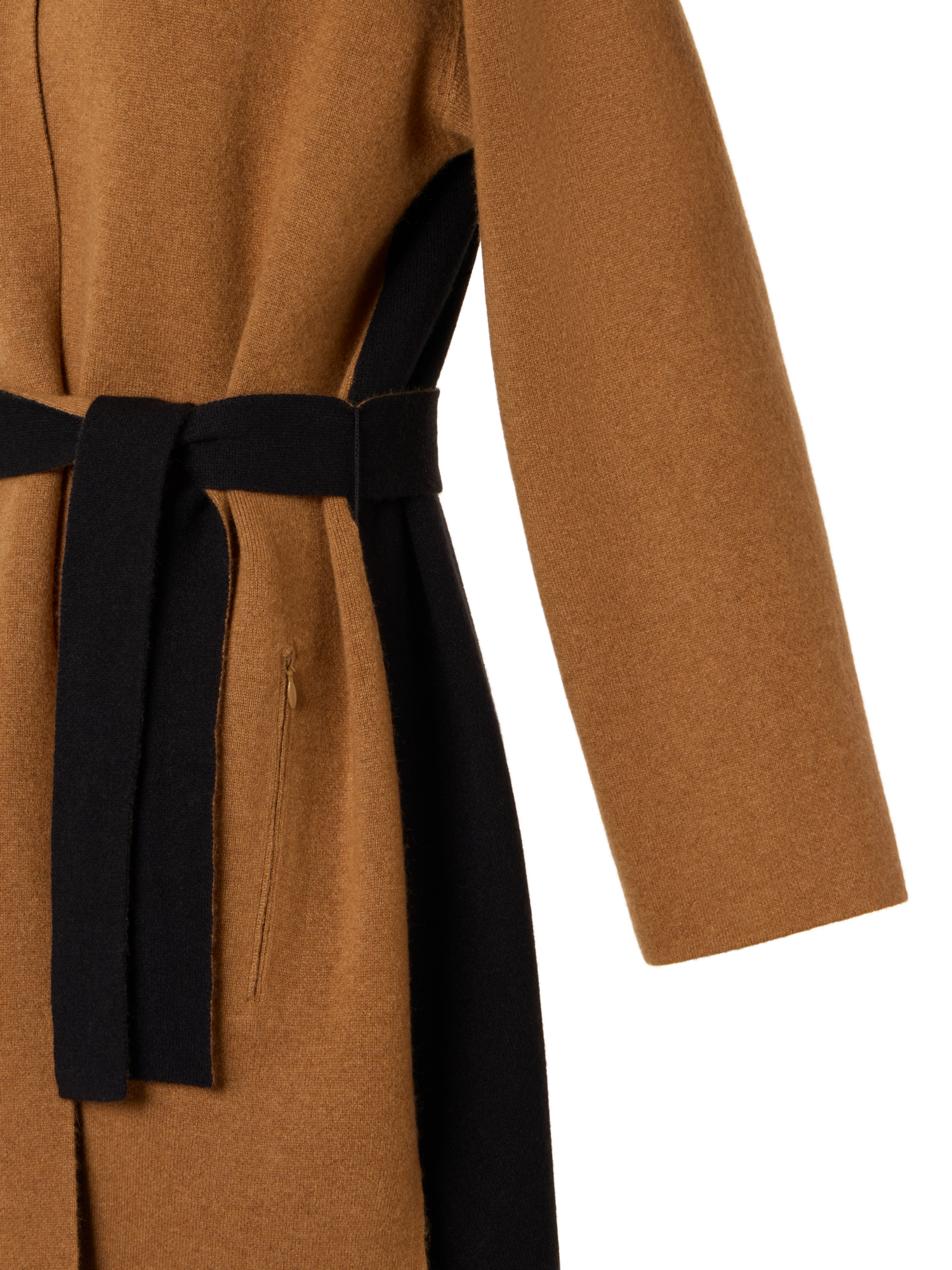 Designer Color Block Cashmere Double-Face Knit Coat - brown - multicolor - black