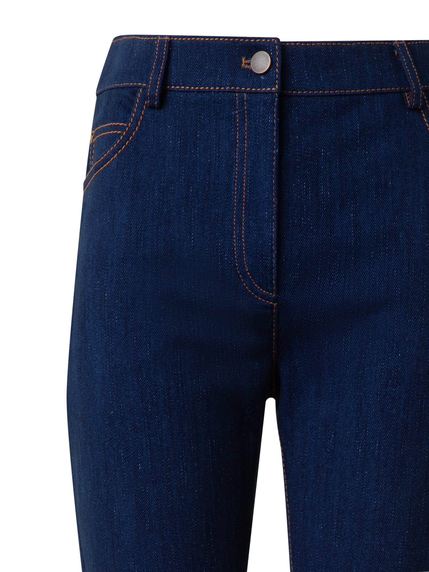 Designer Cropped Straight Cotton Denim Stretch Pants - navy - blue