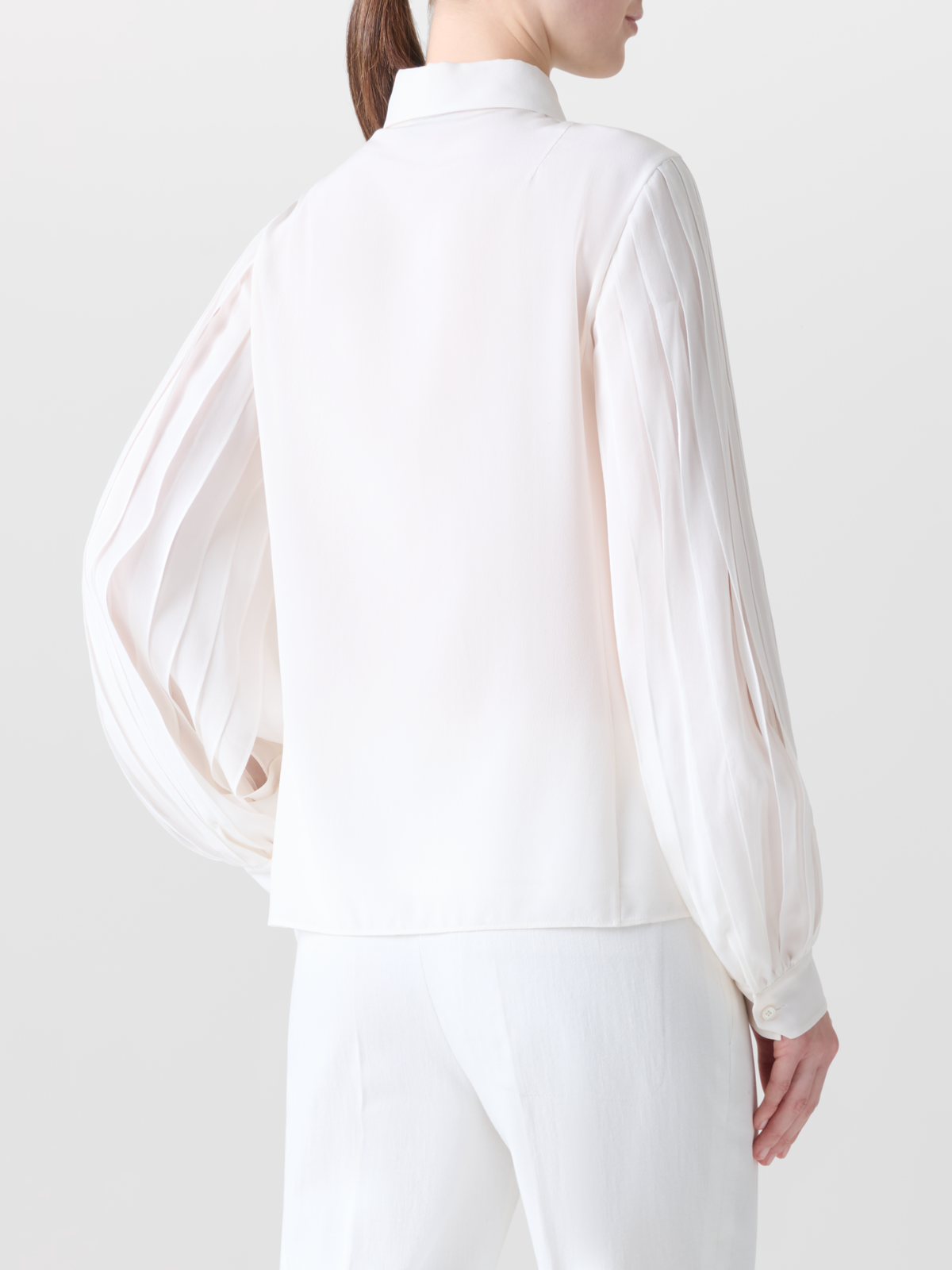 Designer Silk Blouse with Ribbon Sleeves - neutral - ecru - white